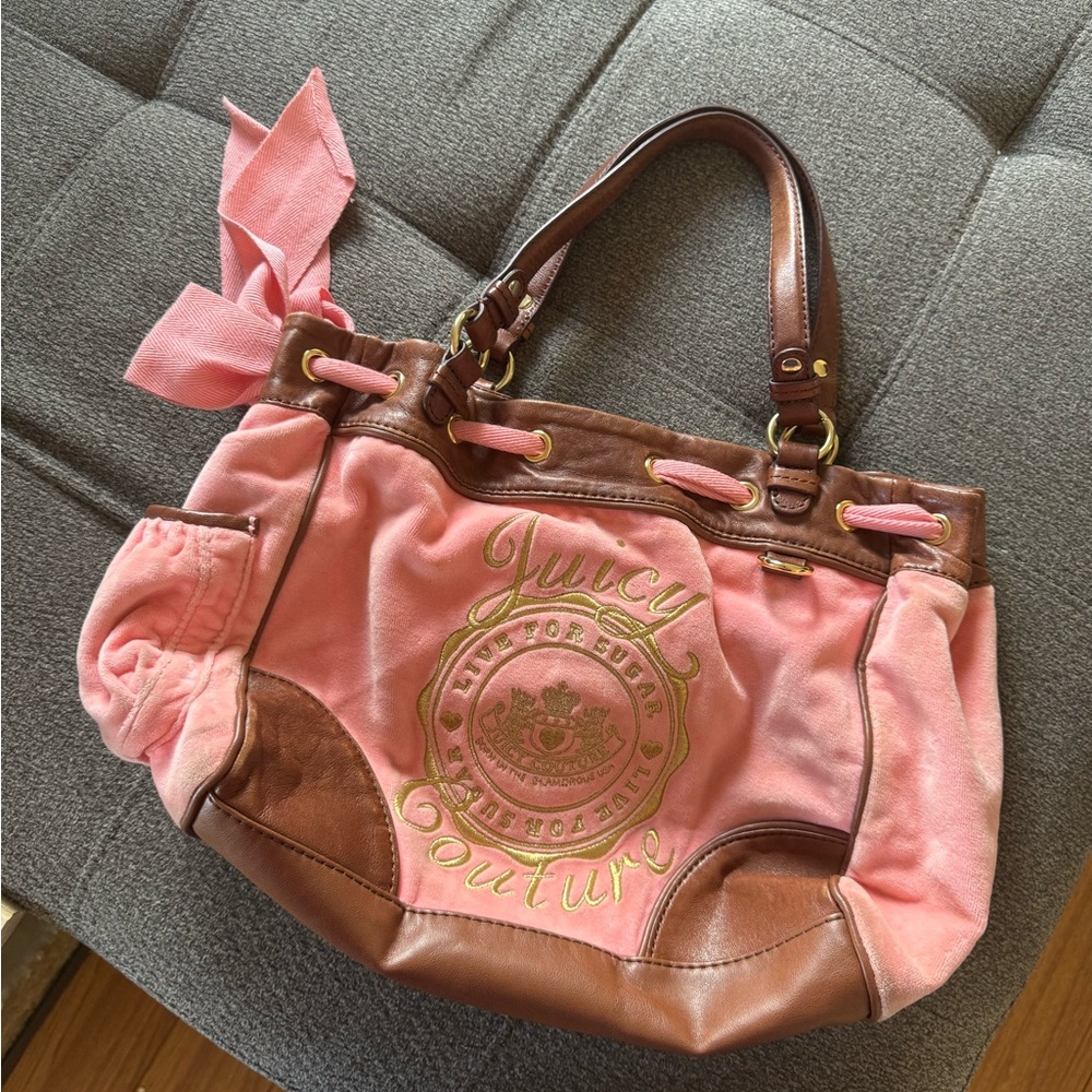 Juicy Couture Pink and Brown Shoulder Bag with Logo
